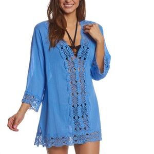 La Blanca Sz XS coverup Blue Crochet Beach Cover-Up 100% cotton Vacation boho